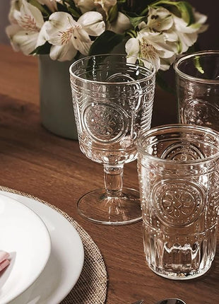 Bormioli Rocco Romantic (Set Of 6) Stemware Glasses, 10.75 Oz. Clear Crystal Glass, Made In Italy.