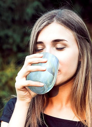 THILY Stemless Wine Tumbler Vacuum Insulated 12 oz Triple-Insulated Stainless Steel Wine Glass with Lid, Straw, Keep Cold for Coffee, Cocktails, Opal Marble