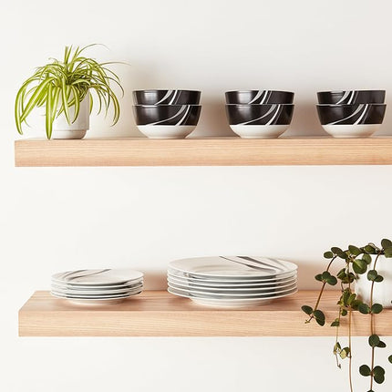 Amazon Basics Dinnerware Set, Microwave and Dishwasher Safe, Service for 6, 18-Piece Complete Kitchen, Plates, Dishes, Bowls, Swirl