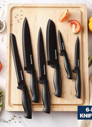 Kitchen Knife Set with No Drilling Magnetic Strip for Kitchen Black Titanium Small Cooking Knives, Sharp Stainless Steel Chef Knife Set for Cutting Meat & Vegetable