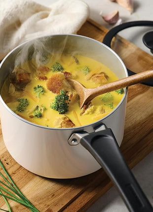 Tramontina Ceramic Non Stick 6-Piece Nesting Sauce Pan Set with Lids - Stackable Nonstick Cookware Set, Dishwasher and Oven Safe, White