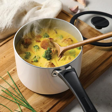 Tramontina Ceramic Non Stick 6-Piece Nesting Sauce Pan Set with Lids - Stackable Nonstick Cookware Set, Dishwasher and Oven Safe, White