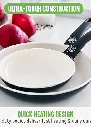 GreenLife Non Stick Fry Pan Set (7" & 10"), Non-Toxic PFAS-Free Ceramic Skillets, Dishwasher & Oven Safe, Egg Omelet Frying Pans, Stay- Cool Handles, Kitchen Home Cooking Essentials, Black and Cream