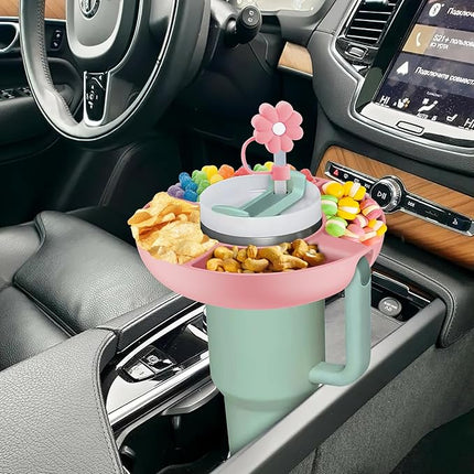 Snack Bowl for Stanley Cup 40 oz with Handle-Perfectly Compatible with Stanley Quencher H2.0 Tumbler 40 oz with Handle, Reusable Silicone Snack Tray, Stanley cup accessories (Pink Snack Bowl)
