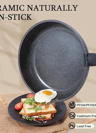 GiPP Ceramic Non Stick Frying Pans Set Removable Handle, Dishwasher & Oven Safe Nonstick Skillets with Detachable Handle, Healthy Cooking Compatible with All Stovetops, PFOA Free, RV Cookware set