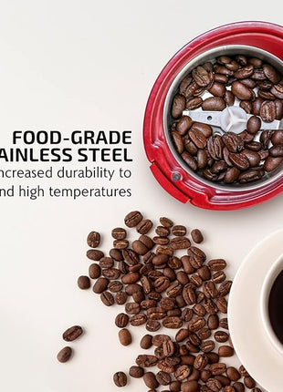 OVENTE Electric Coffee Grinder - Small Portable & Compact Grinding Mill with Stainless Blade for Bean Spices Herb and Tea, Perfect for Home & Kitchen - Maroon CG225M