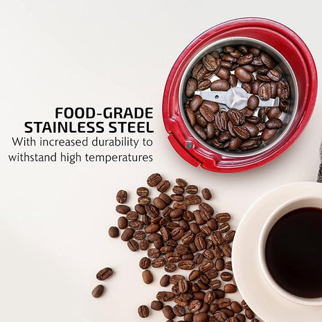 OVENTE Electric Coffee Grinder - Small Portable & Compact Grinding Mill with Stainless Blade for Bean Spices Herb and Tea, Perfect for Home & Kitchen - Maroon CG225M
