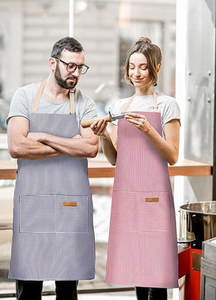 2 Pack Adjustable Bib Apron with 2 Pockets Chef Cooking Kitchen Restaurant Aprons for Women Men