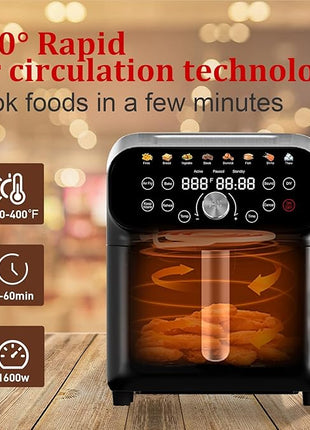 5QT Compact Air Fryer, 9-in-1 with Smart Digital Color TouchScreen Air Fryers View Window, Air Fry, Roast, Bake, Broil, Reheat, Dehydrate, 12 Presets,Less Oil Nonstick & Dishwasher Safe Basket