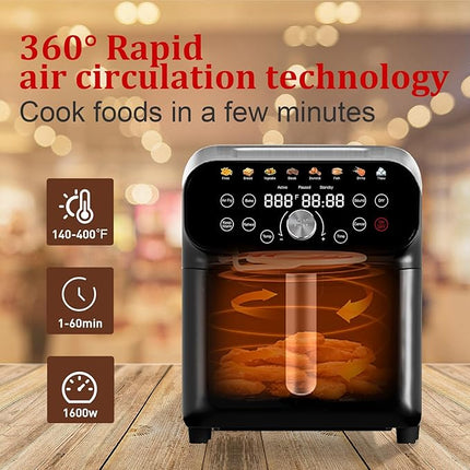 5QT Compact Air Fryer, 9-in-1 with Smart Digital Color TouchScreen Air Fryers View Window, Air Fry, Roast, Bake, Broil, Reheat, Dehydrate, 12 Presets,Less Oil Nonstick & Dishwasher Safe Basket