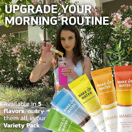 Wake Up Water Energy Drink Mix, Sugar Free Clean Energy Powder with Electrolytes & B Vitamins, Natural Caffeine for Focus & Hydration (15 Pack) - Citrus