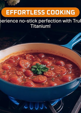 Bruntmor Pre-Seasoned Cast Iron Frying Pan Set - 8, 10, 12 Inch Blue Enamel Nonstick Skillets with Tempered Glass Lid - Oven Safe Egg and Grill Pan Set for Cooking, Searing, and Frying