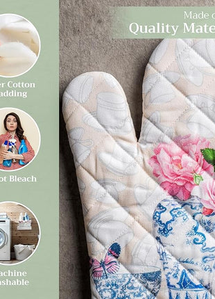 Maison d' Hermine Oven Gloves 100% Cotton Oven Mitt 7" x 13" with Loop Heat Resistant, BBQ, Cooking Gloves, Baking, Grilling, Kitchen, Handling Hot Pans Spring/Summer (Pack of 1, Canton)