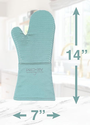 All-Clad Silicone Oven Mitts: Heat Resistant up to 500 Degrees - 100% Cotton & Silicone, 14"x7" Oven Mitt for Kitchen and Barbeque, 2-Pack, Rainfall