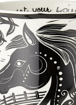 Karma Gifts 16 oz Black and White Boho Mug Horse - Cute Coffee and Tea Mug - Ceramic Coffee Mugs for Women and Men
