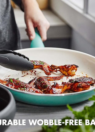 GreenPan Rio Healthy Ceramic Nonstick 7" 9.5" and 11" Frying Pan Skillet Set, PFAS-Free, Dishwasher Safe, Turquoise