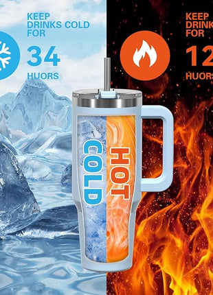 30 oz Tumbler with Handle,Tumbler with Lid and Straw,Double Wall Insulated Cup Stainless Steel Travel Mug(Cold for 34 Hours),Water Bottle for Iced Tea,Coffee,Cold Beverages(Blue)