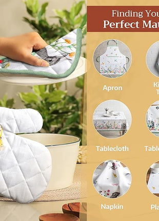 Maison d' Hermine Pot Holders Set 100% Cotton Heat Resistant Potholders 8" x 8" Hot Pads with Loop BBQ, Cooking, Baking, Grilling, Kitchen, Handling Hot Pans Spring/Summer (Pack of 2, Printemps)