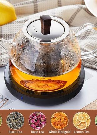 34OZ/1000ml Glass Teapot with Stainless Steel Infuser, Drip-Free Spout, and Wooden Knob Lid – Stovetop Safe Borosilicate Tea Kettle for Loose Leaf and Herbal Tea Brewing