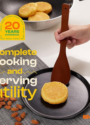 Riveira Premium Brown Bamboo Wooden Spoons for Cooking Set of 6 – Premium Brown Bamboo Wooden Cooking Utensils, Wooden Spatula, Wooden Spoon - Premium Quality Wooden Utensil Set for Non-Toxic Cooking