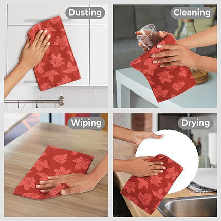 Urban Villa Kitchen Towels Harvest Leaf Print Towels Set of 6 20" X30” 100% Cotton Highly Absorbent Quick Drying Dish Cloths & Dish Towels Thanksgiving Fall Tea Towels with Hanging Loop Towels