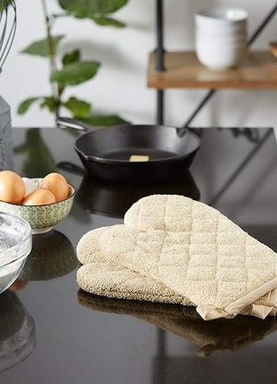 DII Basic Terry Collection 100% Cotton Quilted, Oven Mitt, Pebble, 2 Piece