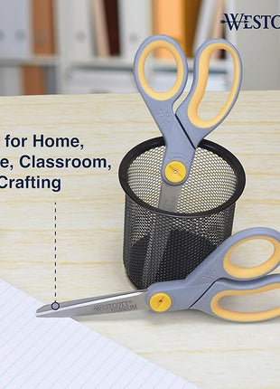 Westcott 8-Inch Titanium-Bonded Scissors with Adjustable Glide Feature for Office and Home - Gray/Yellow, 2-Pack