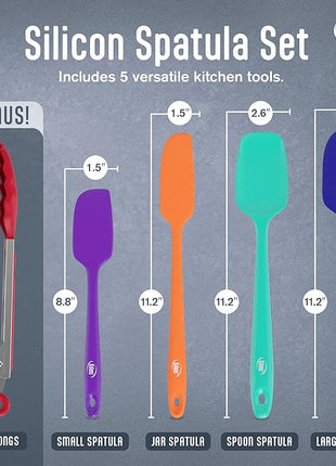 Kaluns Silicone Spatula Set, 4 Rubber Spatulas 600°F Heat Resistant, Nonstick Seamless Design with Stainless Steel Core, Dishwasher Safe, BPA free, Bonus Tongs Included