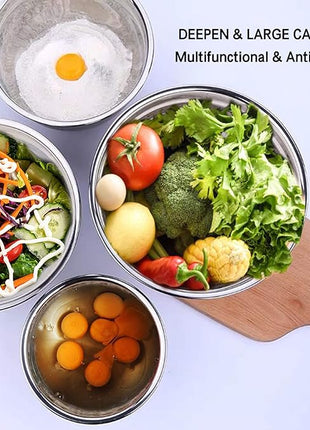 Umite Chef Mixing Bowls with Airtight Lids，6 piece Stainless Steel Metal Nesting Storage Bowls, Non-Slip Bottoms Size 7, 3.5, 2.5, 2.0,1.5, 1QT, Great for Mixing & Serving(Black)