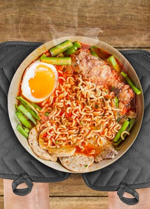 GROBRO7 5Pack Pocket Pot Holders Cotton Heat Resistant Potholder Multipurpose Hot Pads Machine Washable Oven Mitts Cooking Pads Bulk for Daily Kitchen Baking and Cooking 8.9 x 6.9 Inch Grey