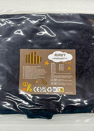 AUAUY Black Double Oven Mitts, 250°C/482°F Heat Resistant BBQ Mittens with Ropes, Silicone Non-Slip Design Kitchen Mittens, Cooking Glove Top Kitchen Gadgets for Cooking Baking Grilling