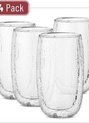 BTaT- Double Wall Glass Coffee Mugs, 4 Pack, 12 oz(350 ml), Double Glass Coffee Cups, Dotted Double Walled Glasses, Latte Glasses