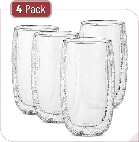 BTaT- Double Wall Glass Coffee Mugs, 4 Pack, 12 oz(350 ml), Double Glass Coffee Cups, Dotted Double Walled Glasses, Latte Glasses