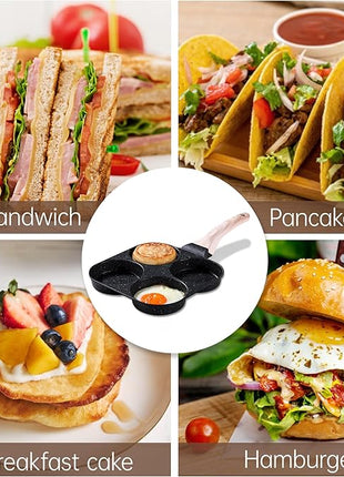 CAROTE Egg Pan Omelette Pan, 4-Cup Nonstick Granite Omelette Skillet - Pancake Pan and Healthy Egg Cooker Suitable for Gas Stove & Induction Cookware, Black