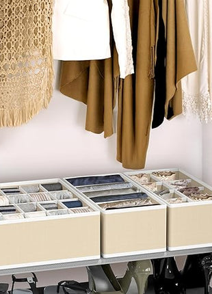 Simple Houseware 4-Pack Drawer Organizer Set - Closet Dividers for Underwear, Socks, Bras, Scarves, Ties - Foldable Non-Woven Storage Boxes, Beige
