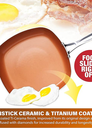 Gotham Steel Non Stick Frying Pan, 11” Square Ceramic Frying Pan Nonstick, Long Lasting Nonstick Cooking Pan, Induction Frying Pan, Egg Pan, Stay Cool Handle, Dishwasher & Oven Safe, 100% Toxin Free