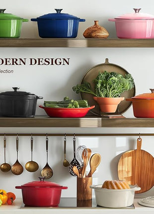 Overmont Enameled Cast Iron Dutch Oven - 5.5QT Pot with Lid Cookbook & Cotton Potholders - Heavy-Duty Cookware for Braising, Stews, Roasting, Bread Baking Graphite Gray