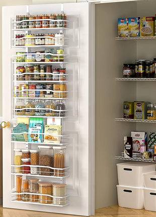 Moforoco White 9-Tier Over The Door Pantry Organizer, Pantry Organization And Storage, Metal Hanging Spice Rack Shelves Door, Home & Kitchen Essentials, Laundry Room Bathroom Organization