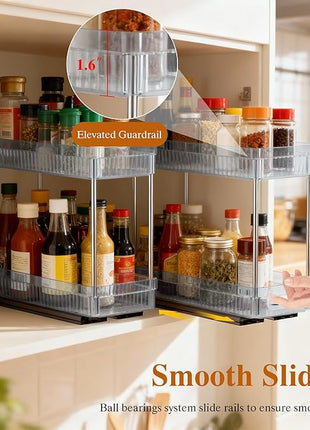 2 Pack Pull Out Spice Rack Organizer for Cabinet, 2 Tier Slide Out Spice Racks Organizer, Spice Cabinet Organizers, Cabinet Size Need:12'' High x 11'' Deep x 5'' Wide, Clear Acrylic