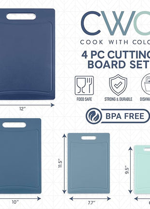 COOK WITH COLOR Non-Slip Cutting Board Set – Kitchen Essentials with Easy Grip Handle for Meat, Veggies, and Fruits, 4 Cutting Boards, Blue-New