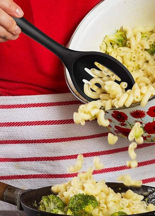 Silicone Cooking Spoon, Nonstick Kitchen Spoons for Cooking, Slotted and Solid Serving Spoon Heat Resistant, Silicone Mixing Spoons Basting for Nonstick Cookware 4 Pack