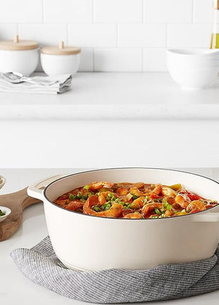 Amazon Basics Cast Iron Dutch Oven Pot with Lid, Enameled, Round, Dual Handles, Heavy-Duty, Large, 7.3-Quart, White