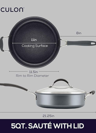 Circulon A1 Series with ScratchDefense Technology Nonstick Induction Sauté Pan with Helper Handle and Lid, 5 Quart, Graphite