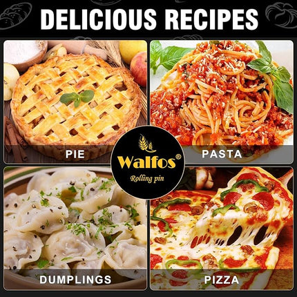 Walfos French Rolling Pin Set - Natural Wooden Rolling Pins (8inch, 15.7inch), Baking Dough Roller for Pizza, Pie, Pasta, Bread, Pastry, No Coating