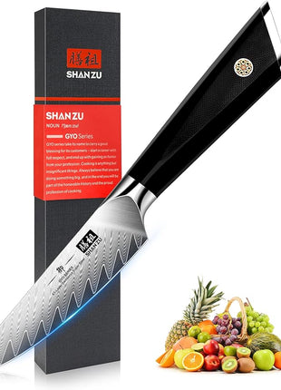 SHAN ZU Damascus Paring Knife Fruit Knife 4 Inch Professional Kitchen Knives, Japanese Damascus High Carbon Steel 67-Layer Fruit Carving Knives with G10 Handle/Gift Box