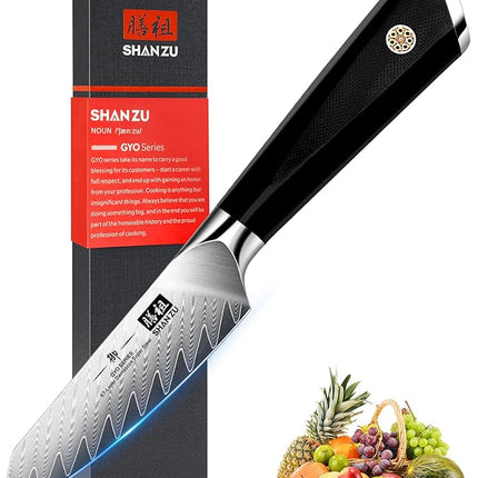 SHAN ZU Damascus Paring Knife Fruit Knife 4 Inch Professional Kitchen Knives, Japanese Damascus High Carbon Steel 67-Layer Fruit Carving Knives with G10 Handle/Gift Box