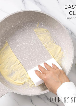 Country Kitchen Non-Stick Cast Aluminum Cookware Set - Durable Kitchen Cookware for Everyday Cooking, Cream Rhombus, 11 Pc.