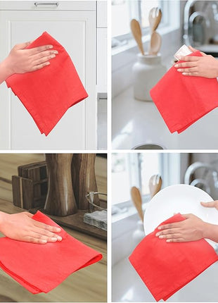 Urban Villa Flour Sack Red Kitchen Towels 100% Cotton Highly Absorbent Dish Towels for Bread Proofing Baking Drying Dinnerware Glass Embroidery DIY Projects Zero Lint 27x27 Inches (4 Pack)