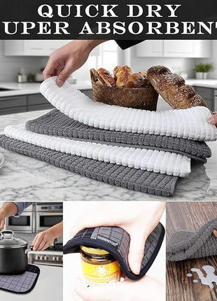 Oven Mitts and Pot Holders Sets 6pcs, Kitchen Oven Glove,High Heat Resistant 550 Degree Extra Long Oven Mitts and Potholders with Non-Slip Silicone Surface for Home Essentials (Grey) (Matte Black)