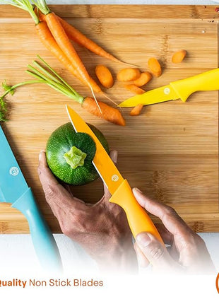 MasterChef Kitchen Knives Set with Covers incl. Paring, Boning, Carving, Bread, Santoku & Chef Knife, Sharp Cutting Stainless Steel Blades with Sheaths, 12 Piece (6 Colored Knives & 6 Covers)